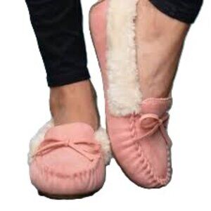 FLOOPI Slipper Loafer Shoes Rubber Bottoms, Fur Lined, Faux Leather Upper Size 7